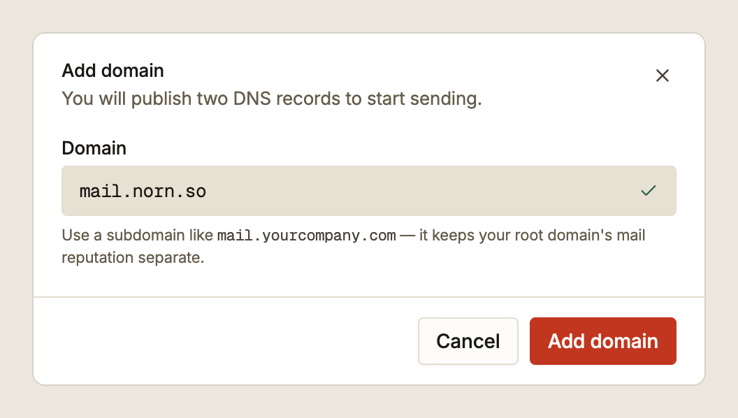 The add domain dialog