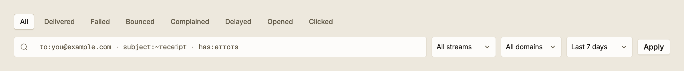 Status chips, search and scope selects